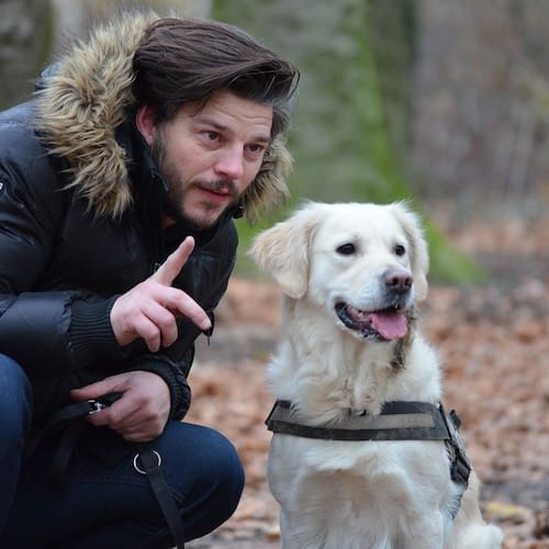 Depression Hypnotherapy for Depression - A man talking to his dog happy confident and energetic