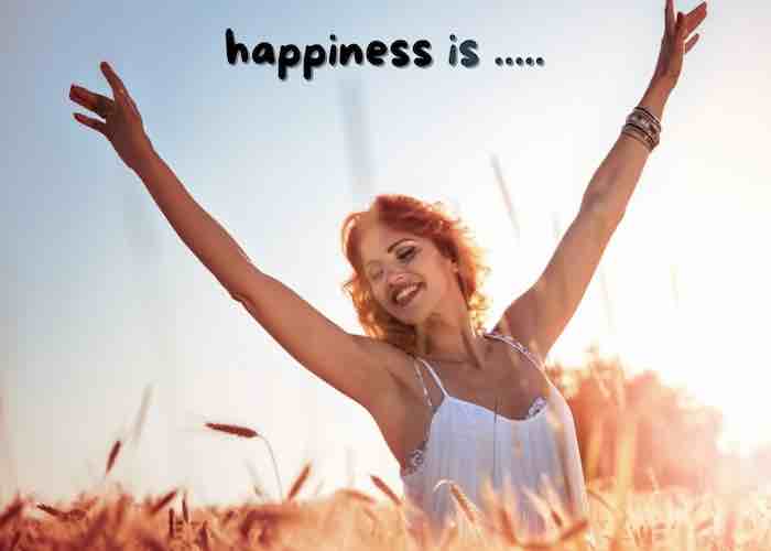 Happiness is ..... - 1 A happy stress-free woman arm aloft in a field in the sunshine
